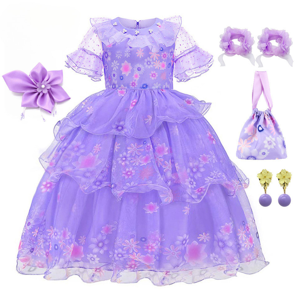 Magic Full House Isabella กระโปรงพิมพ์ลายสีม่วง encanto Girls Dress