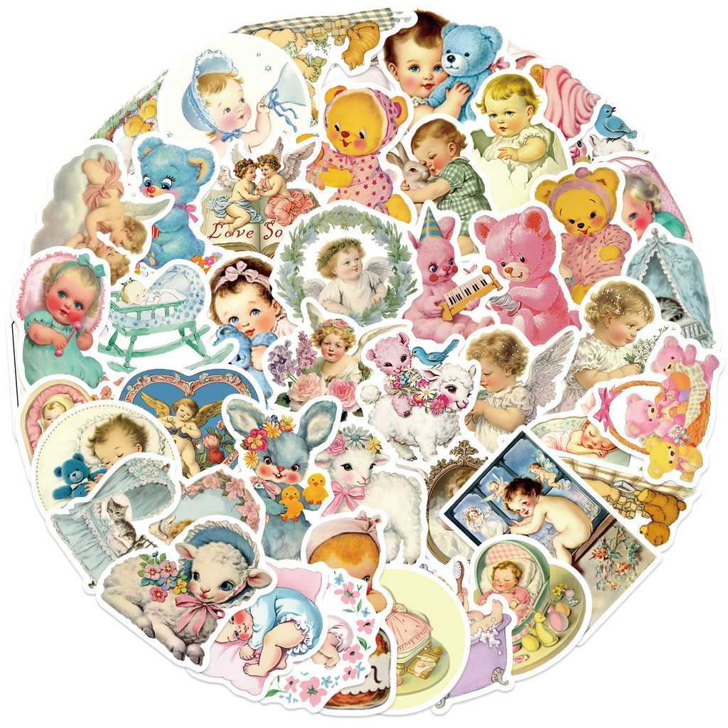 50pcs การ์ตูนยุโรปและอเมริกา Retro Angel ทารก Graffiti สติกเกอร์สําหรับจักรยานบัญชีมือกล่องดินสอ Decals LanLanStickersWorld