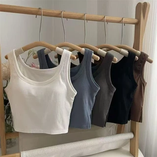 YY73 เสื้อครอปสายเดี่ยวแต่งลูกไม้ มีให้เลือกหลากหลายสี ดีเทลมีกระดุมหน้า
