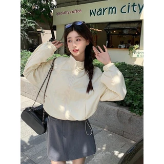 Beryl เสื้อแจ็คเก็ตลําลองเสื้อกันลมแจ็คเก็ต เชือกรูด มีซิปกันน้ําสําหรับผู้หญิง เสื้อคลุมสั้น เรียบง่ายทันสมัยสไตล์เกาห