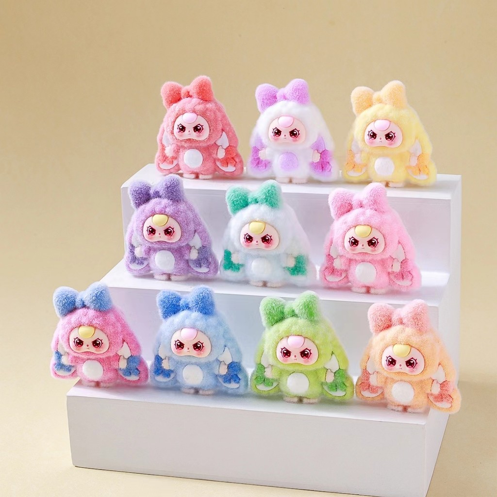 การ์ตูน การ์ตูน babythree กล่องปริศนา Flocking ตุ๊กตาสามปีตุ๊กตาน่ารัก diy Mystery กระเป๋าเดสก์ท็อปตกแต่งเครื่องประดับขนาดเล็ก