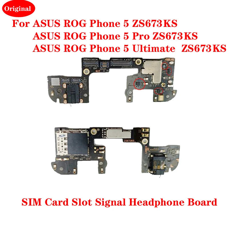 ชิ้นส่วนทดแทนสำหรับ ASUS ROG Phone 5 ROG5 pro Ultimate ZS673ks ช่องเสียบการ์ด SIM ช่องเสียบไมค์ สัญญาณ แจ็คหูฟัง