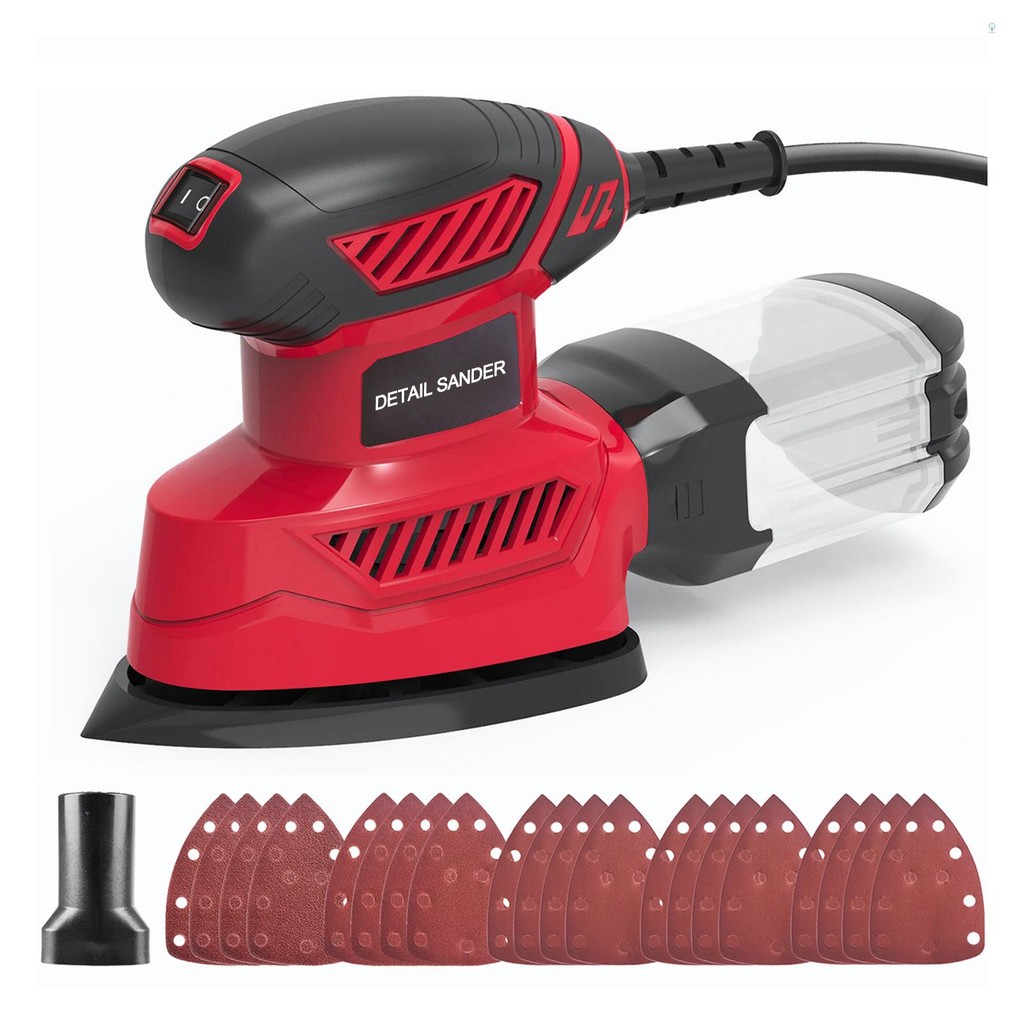 รายละเอียด Sander 14000RPM Compact Electric Sander 20 ชิ้นกระดาษทรายฝุ่นคอลเลกชันพอร์ตเชื่อมต่อกับเครื่องดูดฝุ่นเชื่อมต่อท่อขัดสําหรับพื้นที่แน่น DIY D Topthai
