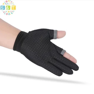 [S&T] ฤดูร้อนชายถุงมือตกปลาผู้หญิงสองนิ้วตัดชายหน้าจอสัมผัส Angling Anti-Slip Sun-Proof Breathable ขี่จักรยานฟิตเนสถุงมือ {th}