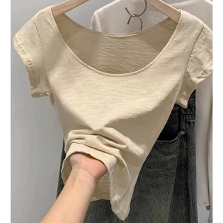 เสื้อยืดแขนสั้นคอกลมผ้าฝ้ายสลาฟใส่สบายด้านบนของผู้หญิง S-XL