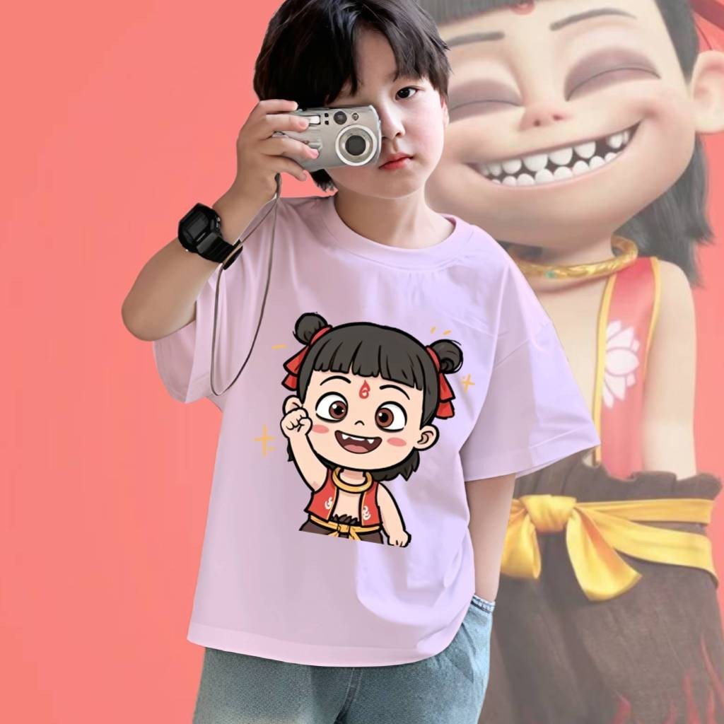 ใหม่การ์ตูน Nezha เสื้อยืดสําหรับชายหญิง Baju Perempuan Murah Wanita Cotton Tee เสื้อ nezha2 tshirt#