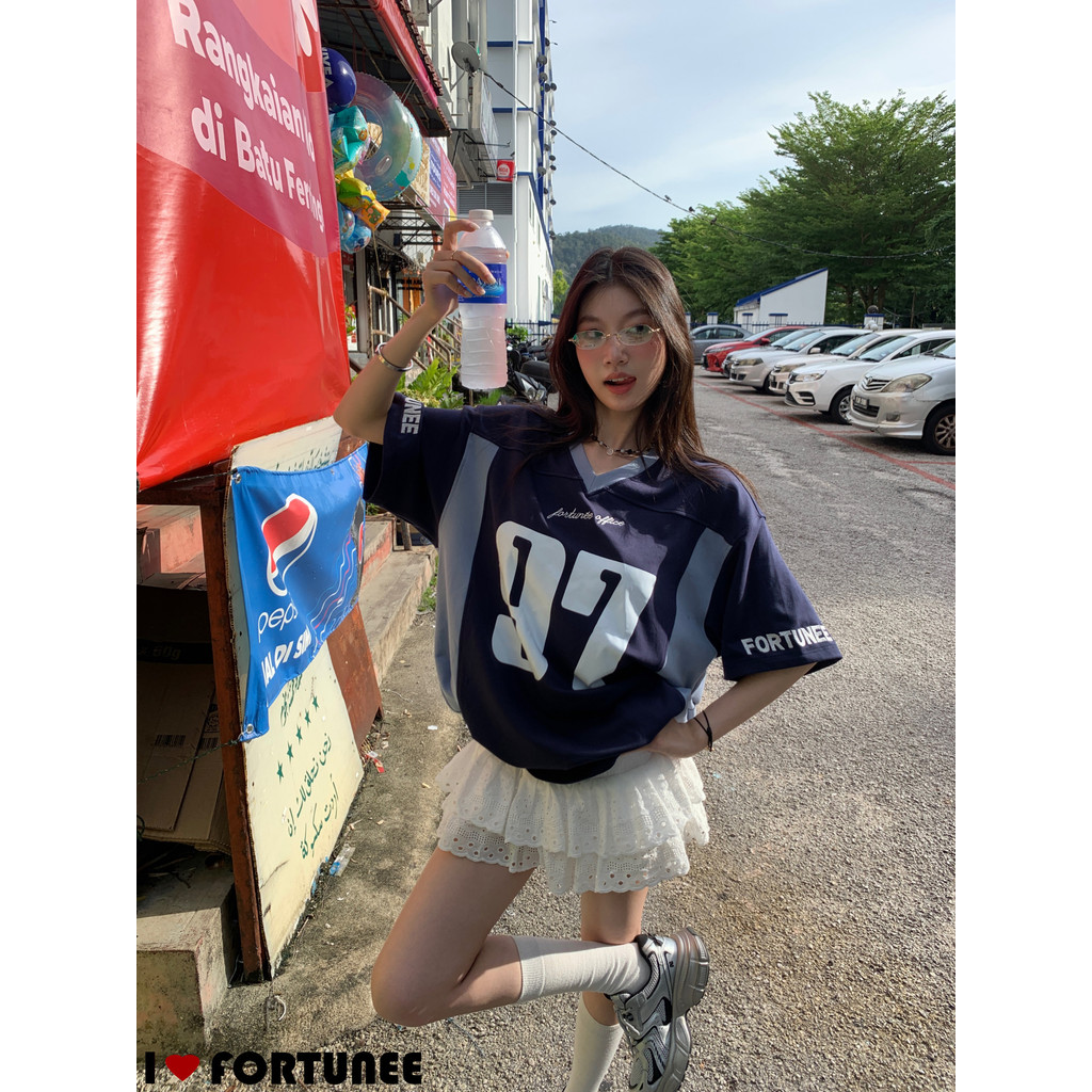 ส่งไวจากไทย TAYCEN M-2XL แขนสั้น เสื้อยืด ผู้หญิง ฝ้าย เสื้อ คอวี oversize งานปัก เกาหลี โอเวอร์ไซส์