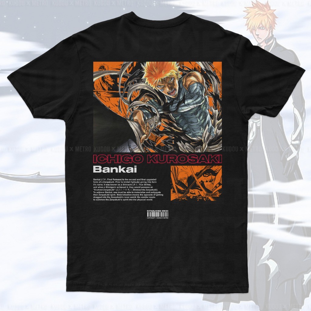 เสื้อยืด Ichigo Bankai Tshirt Kurosaki Bankai Ichigo Tensa Zangtsu อะนิเมะ Tiedye Otaku Soul Reaper 