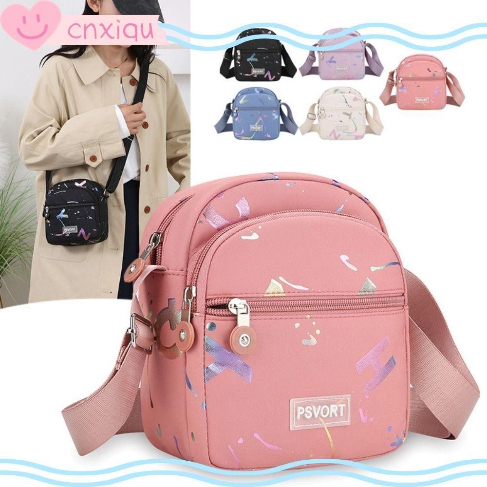 CNXIQU กระเป๋าสะพายไหล่,ไนลอนมินิกระเป๋าสะพายข้าง, Causal Multi Layer Purse Women