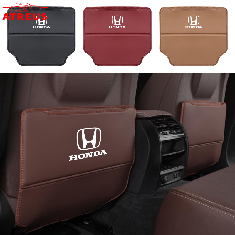 1ชิ้น Honda แผ่นเตะเบาะรถยนต์ เบาะหลังเตะ แผ่นหนัง PU ป้องกันการเตะ แผ่นป้องกัน พร้อมถุงเก็บของ สำหรับ Honda Civic 11th 10th gen fe fk fd Fit ge HRV Jazz gk City Hatchback Odyssey CRV BRV WRV Mugen