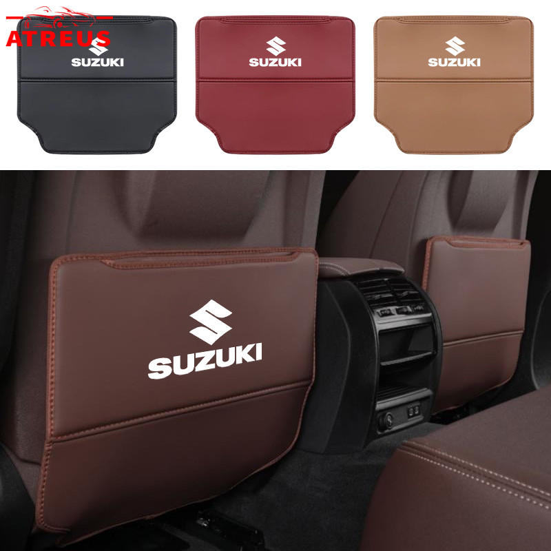1ชิ้น Suzuki แผ่นเตะเบาะรถยนต์ เบาะหลังเตะ แผ่นหนัง PU ป้องกันการเตะ แผ่นป้องกัน พร้อมถุงเก็บของ สำหรับ Suzuki Swift Jimny Ertiga Vitara Celerio XL7 Ciaz