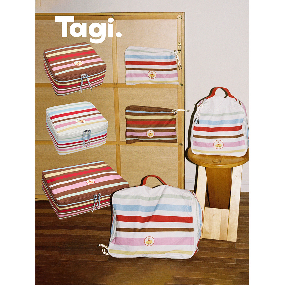Tagi. Popcorn Stripe Storage Bag กระเป๋าใส่เครื่องสำอางสำหรับเดินทางลายทาง "ป๊อปคอร์น"
