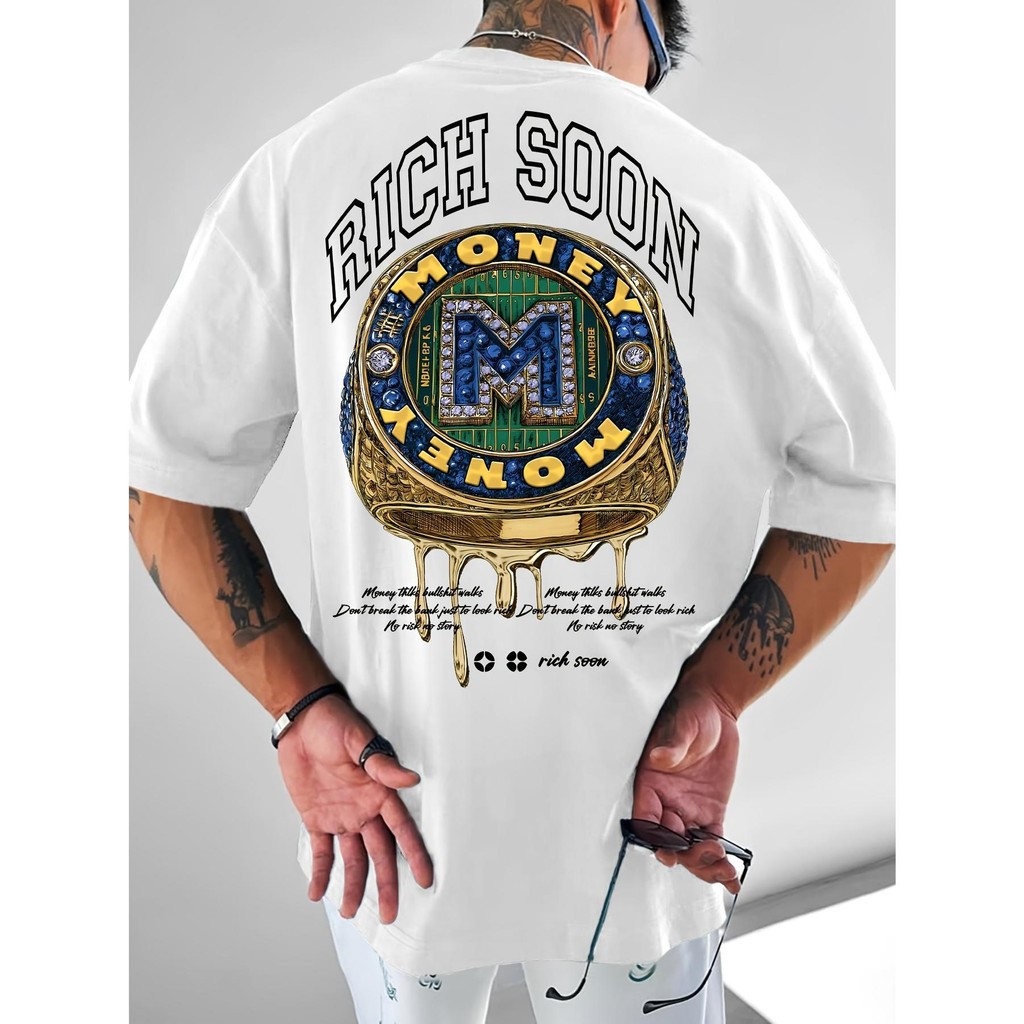 เสื้อยืดลาย < RICH SOON} สไตล์ยาวผู้ชาย Street