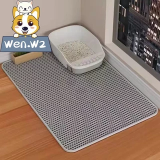 wen.W2 แผ่นรองทรายแมว EVA ป้องกันการกระเด็นและกระจาย แผ่นควบคุมทรายแมว ขนาดใหญ่ แผ่นรองสองชั้นระบายทราย