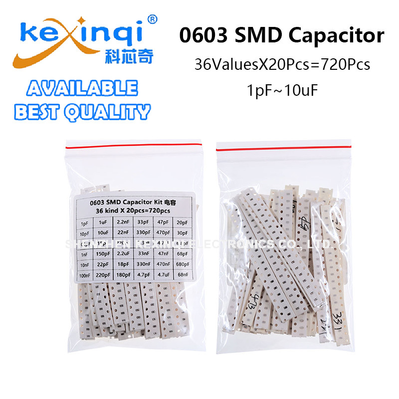 (720 ชิ้น) 0603 ตัวเก็บประจุ SMD ชุดสารพัน 36 ค่าX20PCS 1pF~10uF 4.7 6.8 10 22 33 47 100 220 470 680 pF nF uF
