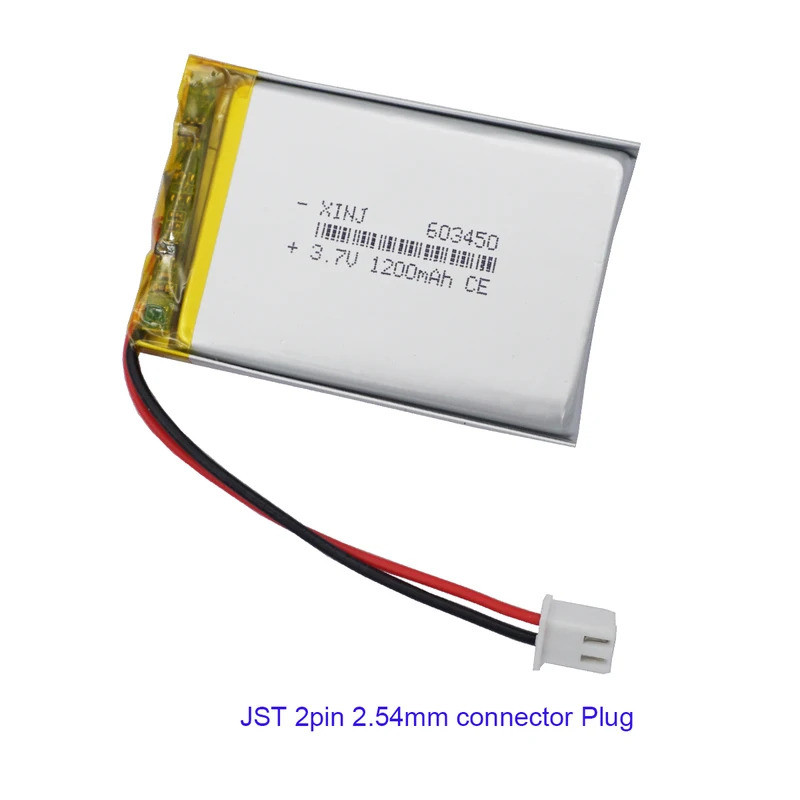 3.7V 1200mAh 4.44Wh Li Lithium Battery603450 JST 2pin 2.54 Connector For GPS Sat Nav Bluetooth Speak