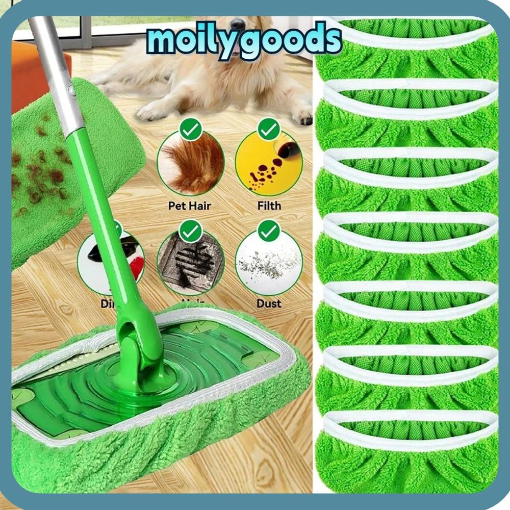 MOILYHD ผ้าม็อบถูพื้น 4 ชิ้น, แผ่นซับไมโครไฟเบอร์ล้างทําความสะอาดได้, ฟองน้ําดูดซับแบนหัวม็อบผ้ากวาดสําหรับทําความสะอาดแบบเปียกและแห้ง
