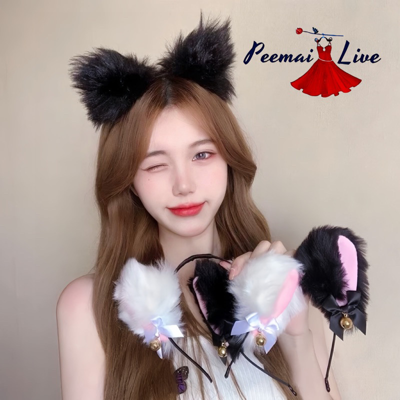 PEEMAI LIVE  ที่คาดผมหูแมว ขนเฟอร์กระต่ายแท้ ฟูน่ารักมาก