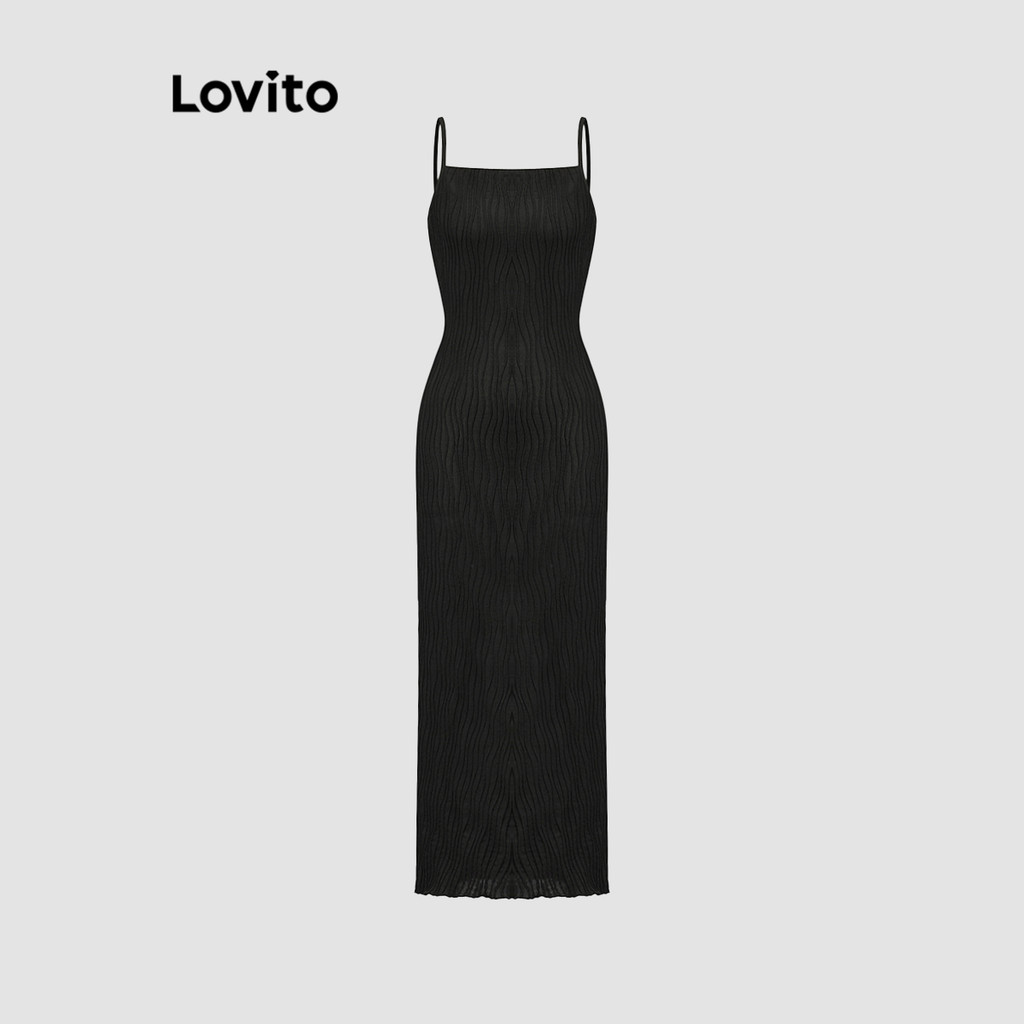 Lovito เดรสผู้หญิง ผ้าแจ็คการ์ด เปิดหลัง สีพื้น สไตล์หรูหรา L91AD011
