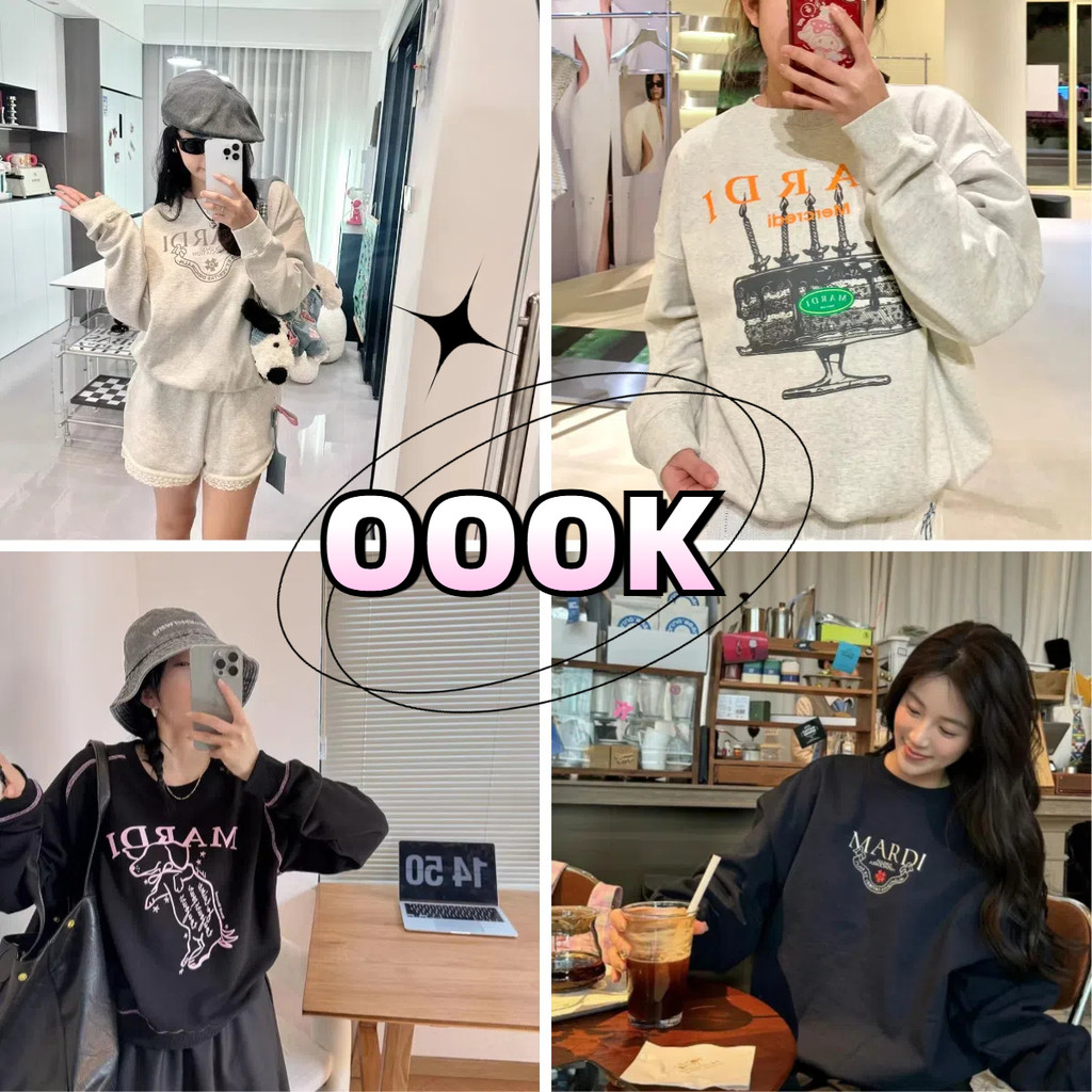 (จัดส่งตลอด 24 ชั่วโมง）OOOK Official แขนยาว วีชิตเสื้อคลุมคอแบบวงกลมของ Mardi เสื้อที่มีดอกเบญจม าลีตัดสินใจ แบบแขนยาว