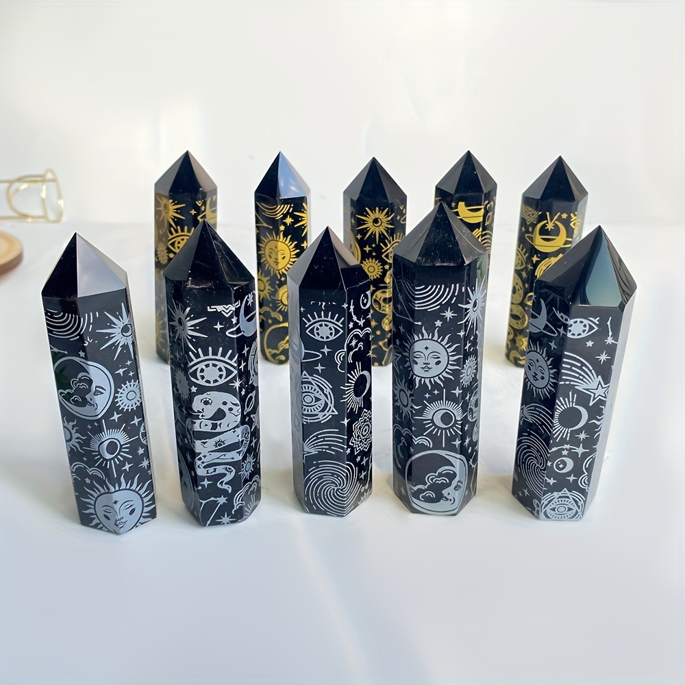 1 ชิ้น Bohemian Obsidian Star & Moon Tower - 3.5 "คริสตัลธรรมชาติตกแต่ง