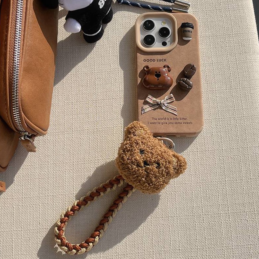 สําหรับiphone 16 15 Pro Max 14 13 3Dหมีสีน้ําตาลเมล็ดกาแฟตกแต่งนุ่มTPUกันกระแทกเคสโทรศัพท์พร้อมAnti-lost Plushของเล่นสายคล้องAnti-scratch Dirtทนฝาครอบป้องกัน