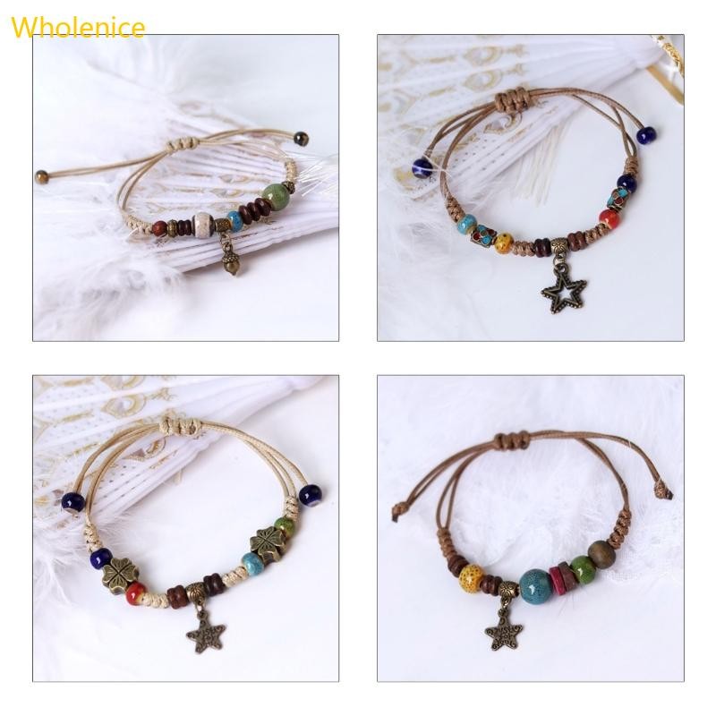 Whol สร้อยข้อมือแฟชั่นชาติพันธุ์เซรามิคลูกปัดกําไลข้อมือ Handcrafted ทอ Strings ประณีตและ Eye จับข้อมือตกแต่ง
