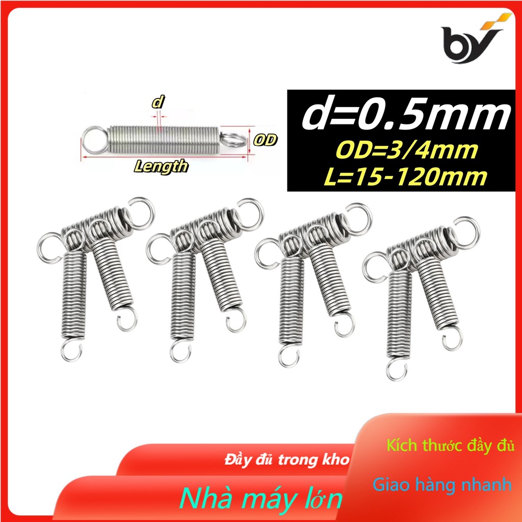 สปริงแรงดึง 304 สแตนเลส/สปริง d=0.5mm,OD3/4mm,L=15~120mm สปริงดึงพร้อมตะขอ ทาประตูโรงรถ ขัดเงา เครื่องแกว่ง
