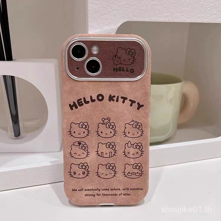 การ์ตูนน่ารัก ktcat หนังหน้าต่างใหญ่สายรัดข้อมือแบบพกพา iphone16 iPhone 15เคสมือถือ14รวมทุกอย่าง13หญ