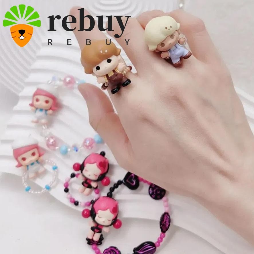 Rebuy Pop Bean Ring, Hug Series Dimoo Labubu Ring, อินเทรนด์ Molly Skullpanda Pino Crybaby Finger Ri