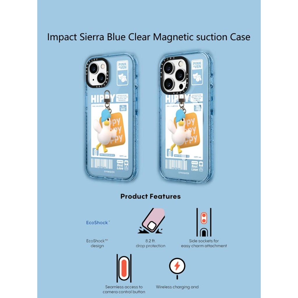 Casetify X HIPPY KEYCHAIN Sierra Blue แม่เหล็กดูด Hard อะคริลิคด้านหลังสําหรับ Apple IPhone 12 13 14 15 16 Pro Max Plus พร้อมกล่อง