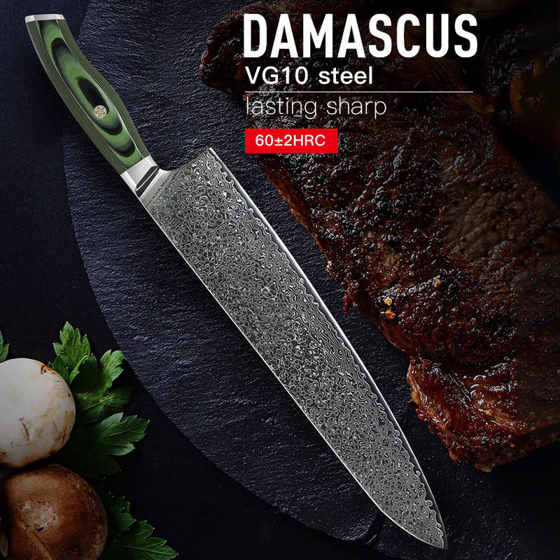Sashimi Knife Double-edged Blade Damascus VG10 Steel Sharp Cleaver Meat Slicing Sushi Gyutou Japanes