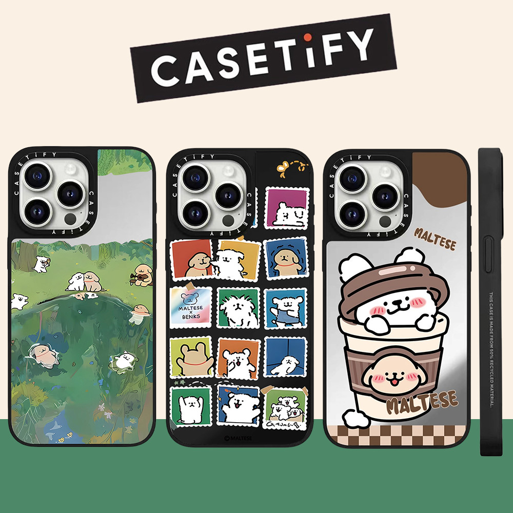 Casetify น่ารักสายสุนัขตารางแก้ว Hard เคสโทรศัพท์สําหรับ iPhone 16ProMax 16Pro 16Plus 15ProMax 14 13 12 11 กรณีห่อกันกระแทกด้านหลังอะคริลิคปลอก