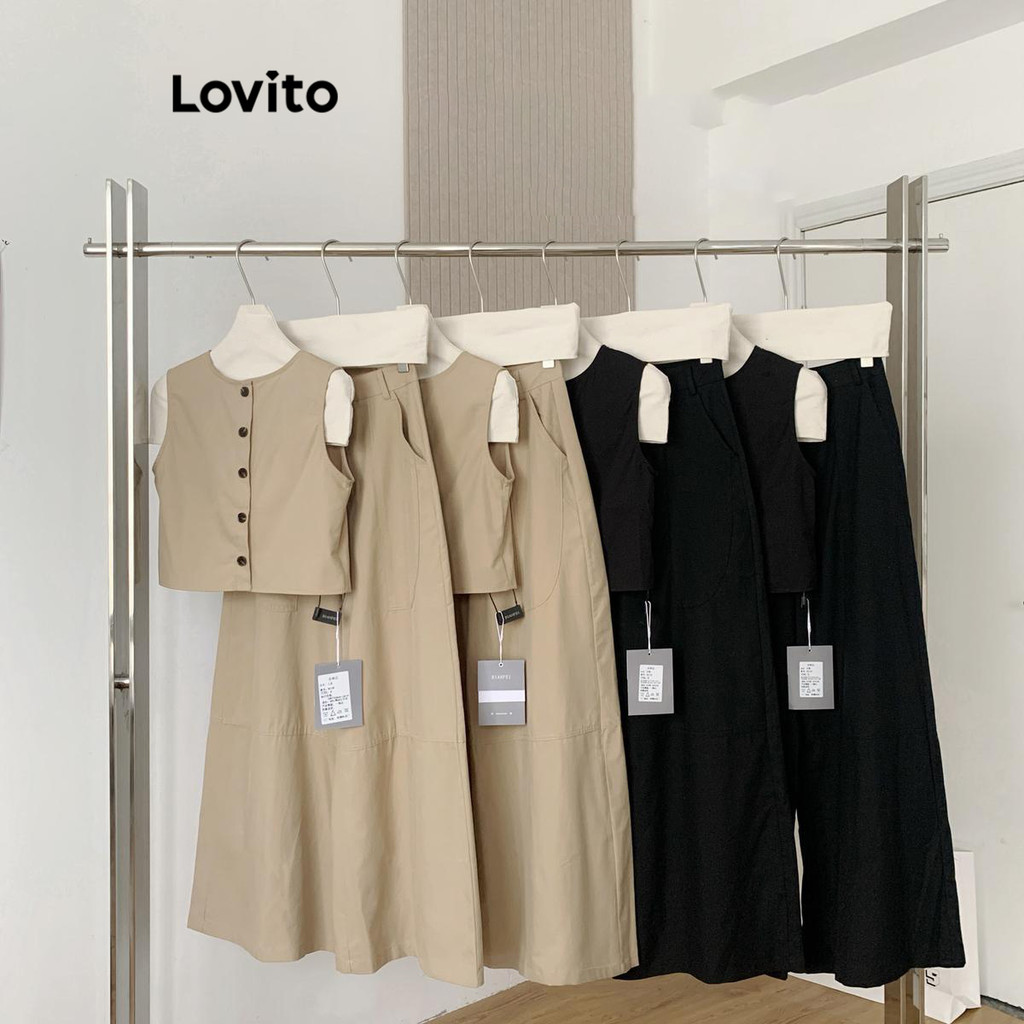Lovito ปุ่มธรรมดาสบาย ๆ ด้านบนหรือด้านล่างสำหรับผู้หญิง LNE61416