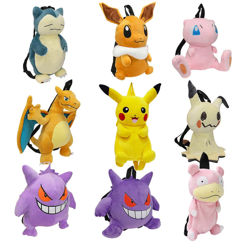 New Pokemon Pikachu Snorlax Eevee Mimikyu Mew Gengar Charizard Piplup Slowking Plush Backpack Toy fo