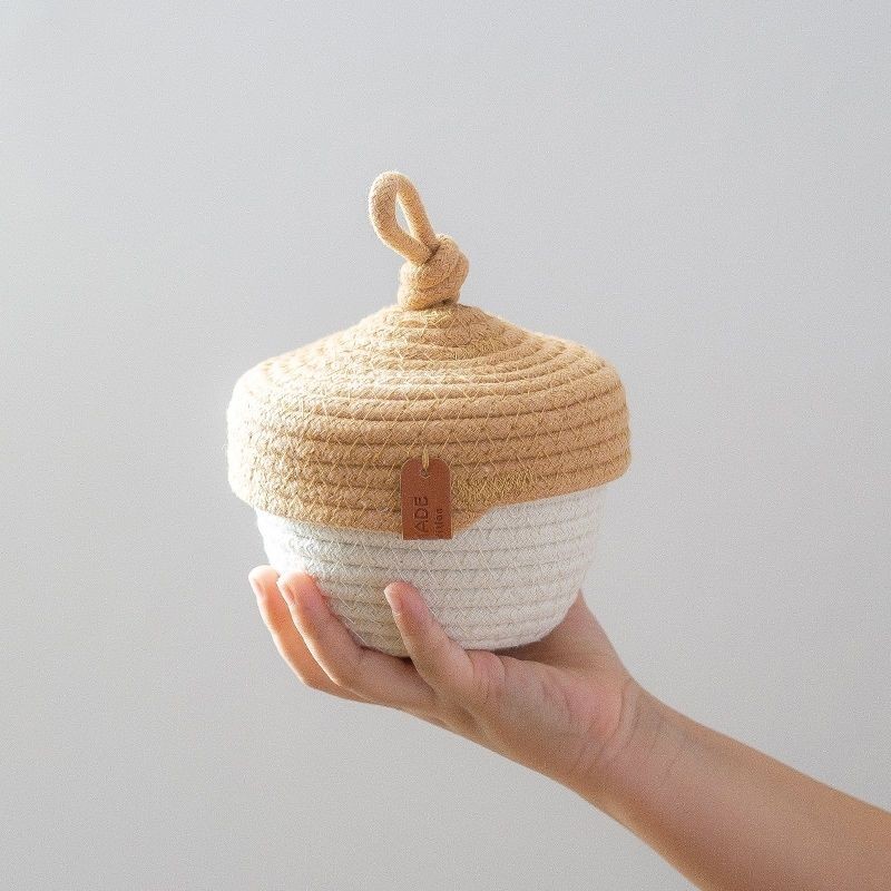 [ส่วนลด] มินิถั่วตะกร้าเก็บทางเข้าที่สําคัญตะกร้าเก็บเครื่องประดับสร้อยข้อมือเล่นกล่องเก็บผ้าฝ้ายสตริงแบบพกพาที่มีฝาปิด