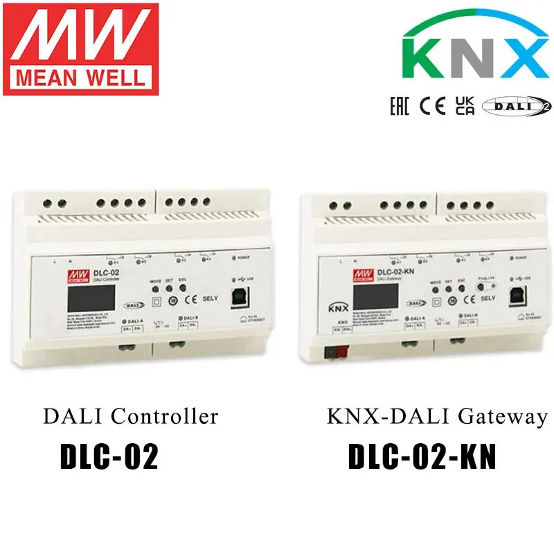 Mean Well DLC-02-KN KNX ถึง DALI Gateway ในตัว DALI BUS แหล่งจ่ายไฟสําหรับ Smart Home Lighting ระบบอ
