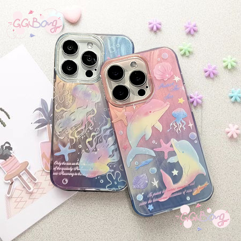 ใหม่การ์ตูนปลาโลมาเยลลี่ปลาปลาดาวหน้าปกแฟชั่น เคสไอโฟน 16 15 11 14 13 12 Pro Max 16 7 8 14 15 Plus XR X XS MAX SE เคส