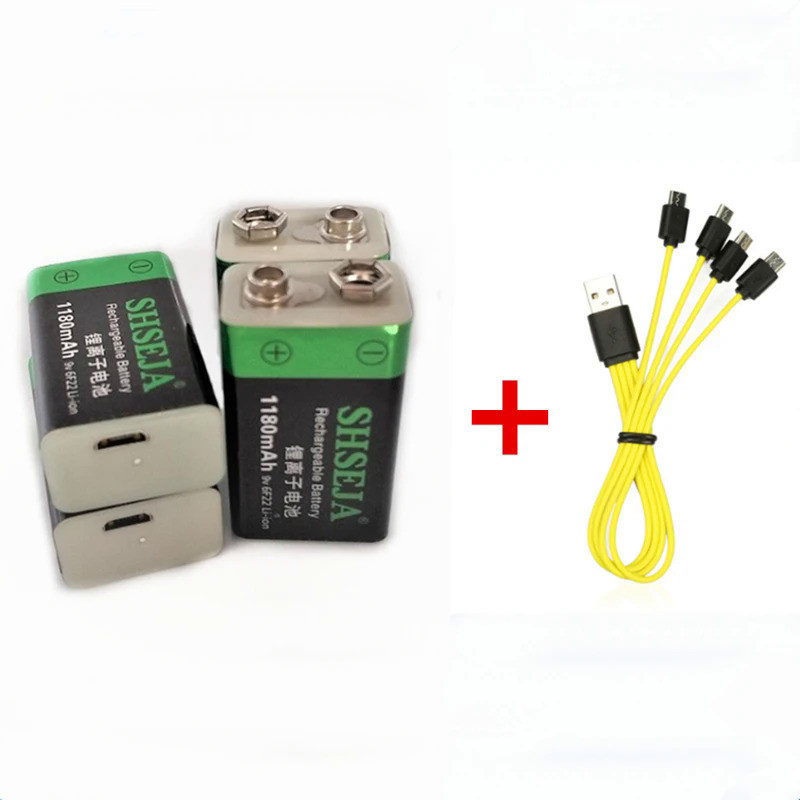 2/4pcs SHSEJA 1180mAh 9V rechargeable battery 6F22 USB lithium-ion battery with Micro USB cable for 