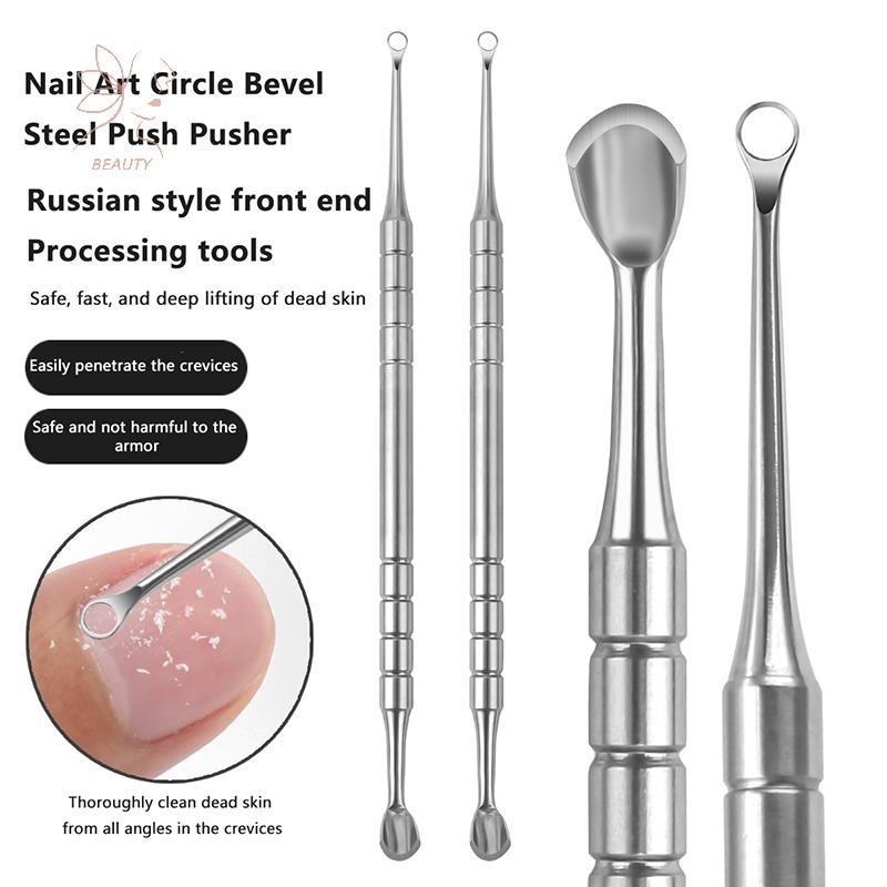 [maybeauty] วงกลมสแตนเลสสองปลาย/horseshoe Header Nail Cuticle Pusher Remover ทําความสะอาดเล็บเครื่องมือดูแล {TH}
