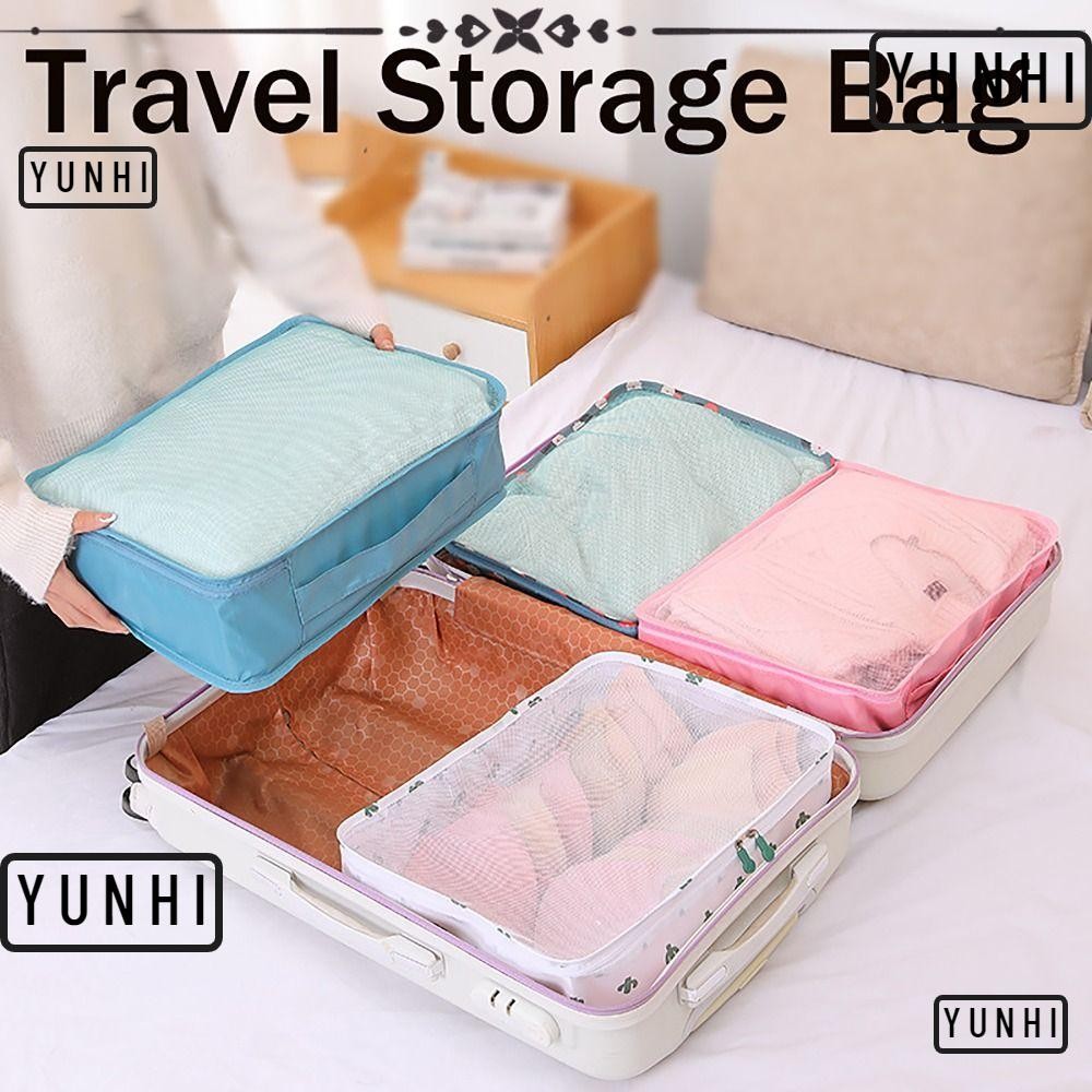 Yunhi กระเป๋าเก็บของสําหรับเดินทาง, รองเท้าบรรจุเสื้อผ้า Tidy Organizer เสื้อผ้าด้านในการเรียงลําดับ, ที่เก็บเสื้อผ้าตาข่ายพับได้กลางแจ้ง