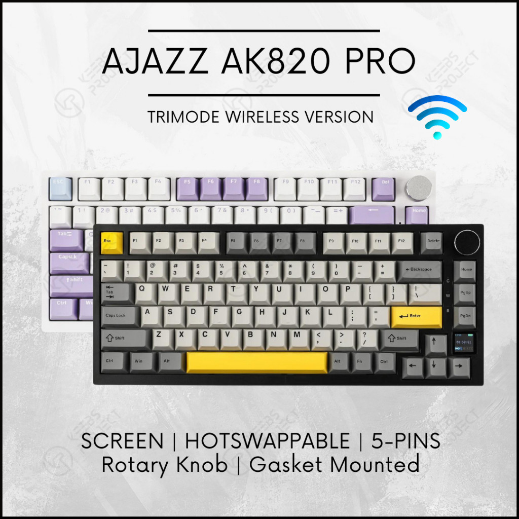Ajazz AK820 PRO คีย์บอร์ดเค้าโครง 75% พร้อมหน้าจอลูกบิด Full Kit 81 คีย์คีย์บอร์ดแบบกลไก