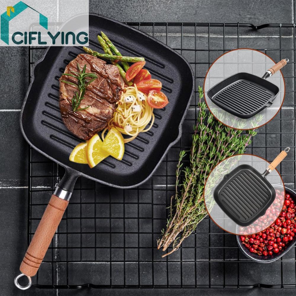 24hขนส่ง🚚เหล็กหล่อ 7.4/9.1/9.25 นิ้วกระทะย่าง Non-Stick สเต็กกระทะย่าง Skillet Griddle [Ciflying.th]