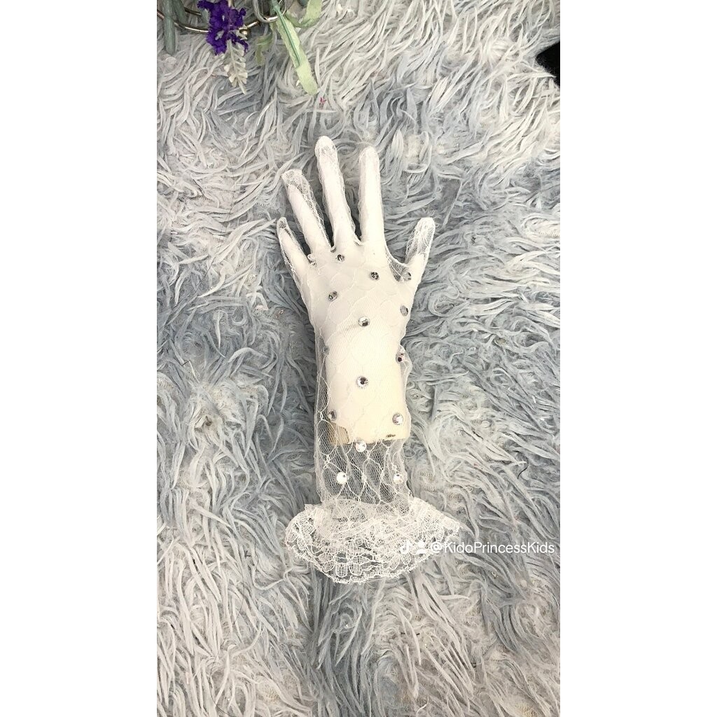sถุงมือเด็ก(มีหน้าร้านอยู่รัชดา)GL029 สีขาว ถุงมือตาข่ายเพชรยาว - รูปที่ 3