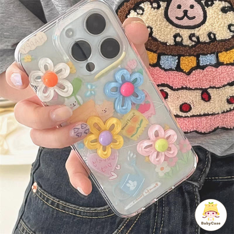 เคสไอโฟน 13 สำหรับ iPhone 11 15 13 16 12 14 Pro Max 7Plus XR 7 16 8 15 14 Plus X XS Max SE 2020 โรแมนติกหวานดอกไม้เล็ก ๆ