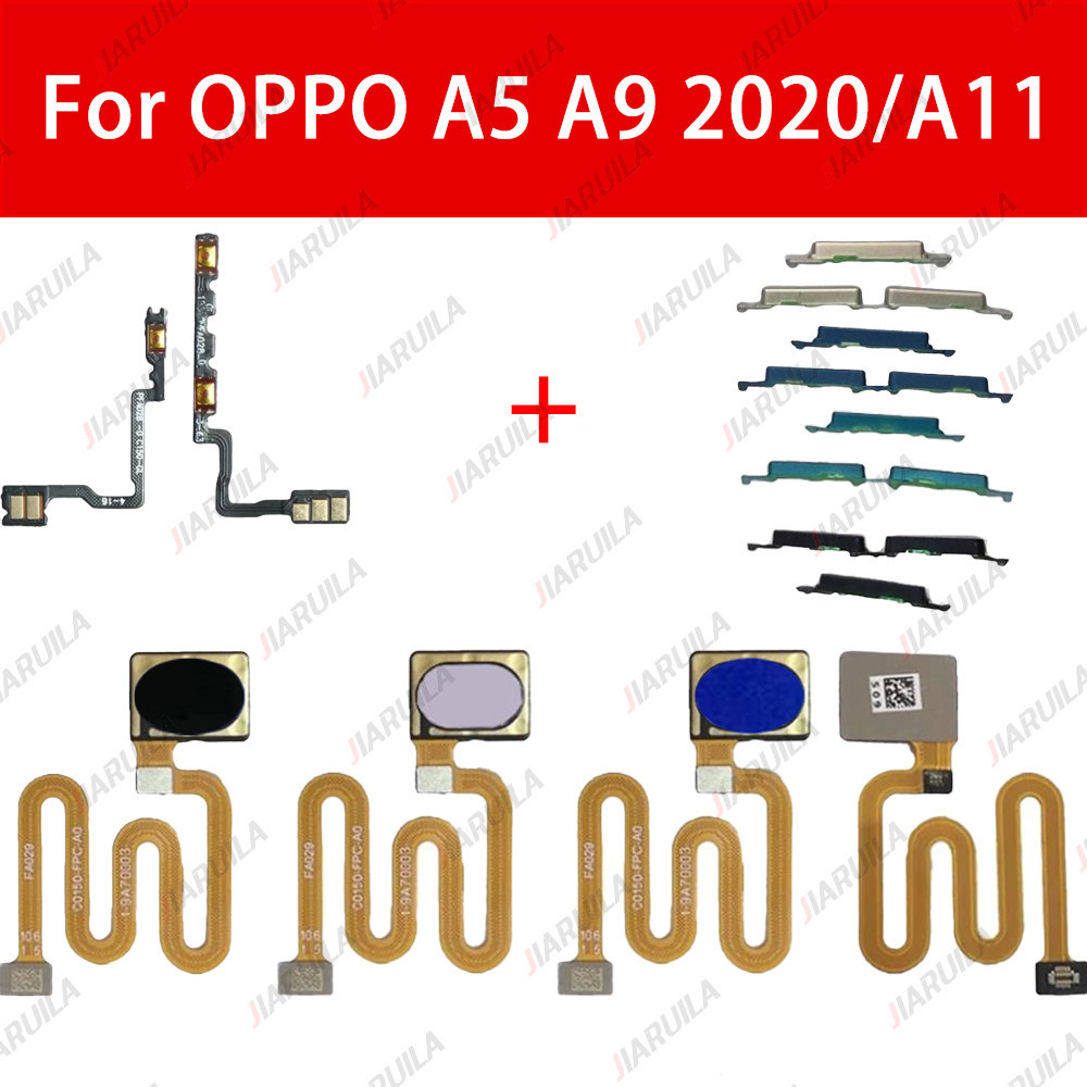 ปุ่มปรับระดับเสียงไฟflexสําหรับOppo A5 2020 A9 2020 A11 เครื่องสแกนลายนิ้วมือปุ่มบ้านนิ้วมือพิมพ์เมนูกลับKey Sensor Flex Cable