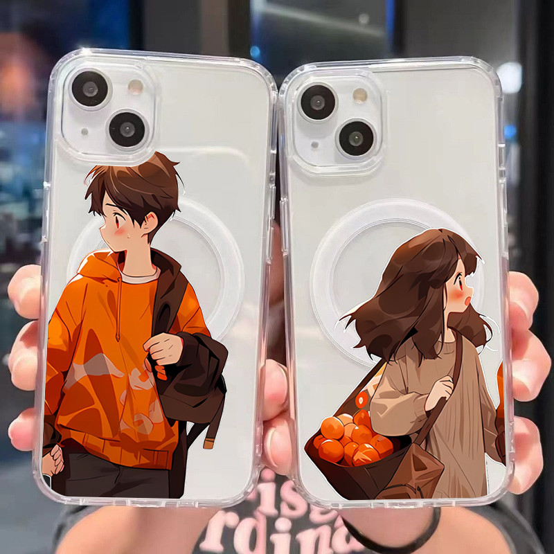ART เคสมือถือ แม่เหล็ก เคสใส สำหรับไอโฟน ชีวิตประจำวันของคู่Case for IPhone 11 15 16PRO 8Plus 14 13 11 Pro MAX 8 6 7