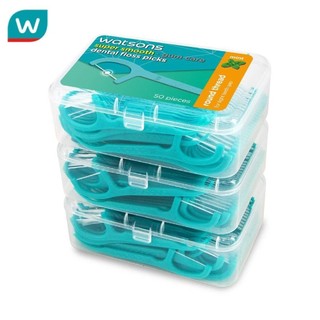 Watsons วัตสัน ซุปเปอร์ สมูธ ไหมขัดฟันเส้นกลม กลิ่นมิ้นท์ ชนิดด้าม 50 ด้าม แพ็ค 3 กล่อง