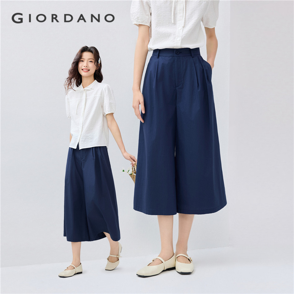 GIORDANO WOMEN 100% Cotton pleated half elastic waist pants 13425225