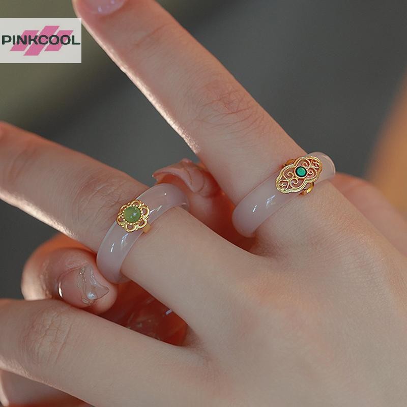PINKCOOL จีน Retro เลียนแบบหยกแหวนแฟชั่นที่ละเอียดอ่อนหิน Jewellery Minimalism Hanfu การจับคู่เครื่องประดับมือร้อน